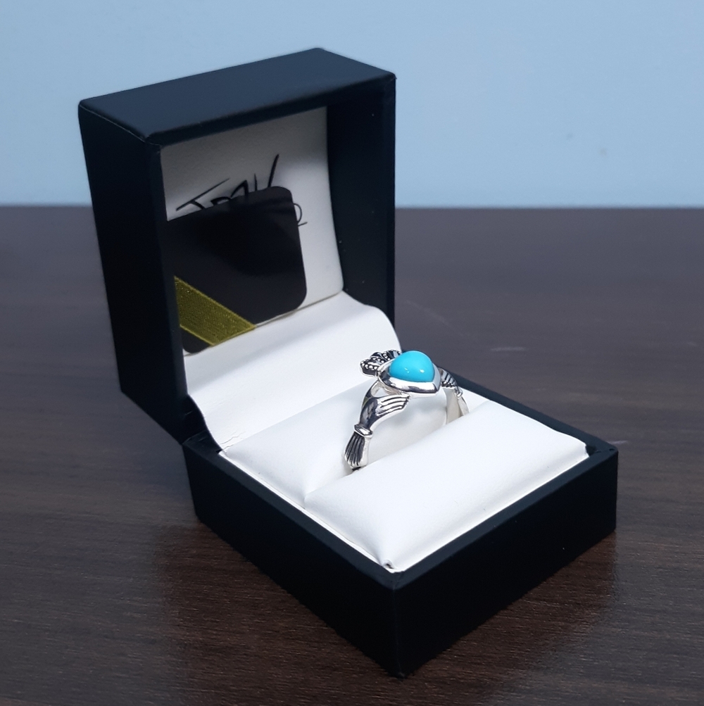 Sz 9 JMH Ireland Claddagh Ring Sterling Silver Sleeping Beauty Turquoise Heart - Picture 16 of 16